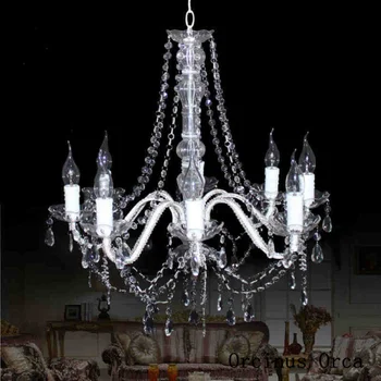 Amerického Vidieka, Striebra, Skla Luster obývacia izba, jedáleň, spálňa Stredomoria LED tvorivé sviečka Krištáľový Luster