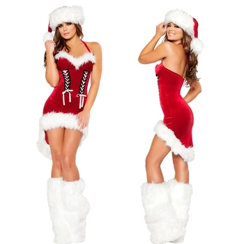 Veselé Vianoce Oblečenie Žena Santa Claus Červená Halter Backless Mini Šaty