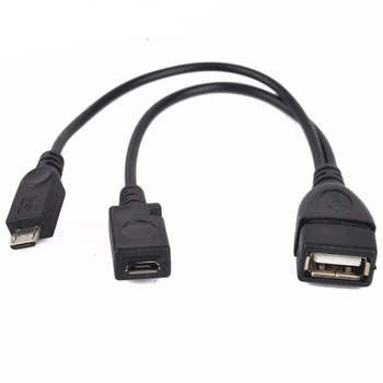 20 cm 2 v 1, Micro USB OTG host moc Y rozbočovač USB adaptér pre Micro 5-pin samec a samica kábel Micro napájanie