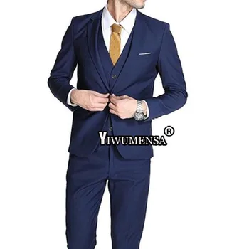 Y541 Zákazku Plus veľkosť pánske Slim 3-Dielny Oblek s Drážkou Klope Jedno Tlačidlo Sako Bunda & Vesta a Nohavice svadobné obleky pre mužov