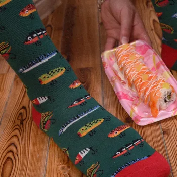 [WPLOIKJD]pánske Ponožky Česanej Bavlny Žakárové Zvieratá Sushi Zábavné Ponožky Cartoon Business Šaty Posádky Ponožky Svadobný Dar Sokken