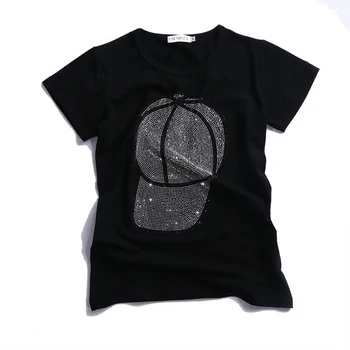 Dámske Krátky Rukáv Klobúk Vŕtanie T-shirt Lete Punk Pevné Diamond Topy Tees Plus Veľkosť Tričká Bežné Harajuku T-shirts T011