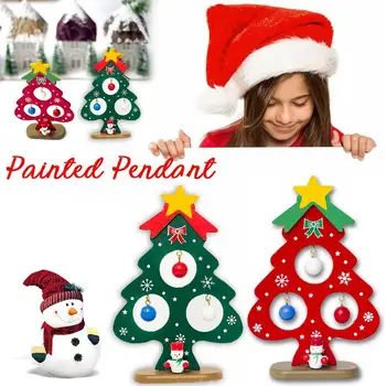 1pcs Vianoc Malý Vianočný Stromček, Ozdoby Mini Maľované Ozdoby na Vianočné stromčeky Vianočné Drevené Karta, Prívesok