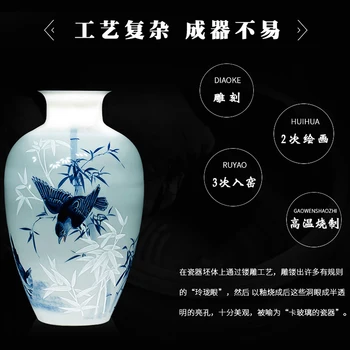 Jingdezhen Keramické Ručne maľované Modré A Biele Porcelánové Vázy aranžovanie Ozdoby Čínsky Thinlets bytové váza