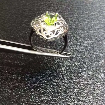 Vernosť Prírodné peridot Krúžky s925 mincový striebro Prírodné 6*8 mm zelený drahokam duté krúžok jemné Šperky pre ženy