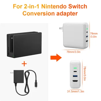 2 in1 Nintendo Prepínač Konverzný Adaptér Prepínač nabíjačka, HDMI Dock pre Nintendo TV Plnenie Povrchu pro 7 Huawei s USB-C Kábel