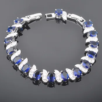 Modrým Zirkónom Pre Ženy Sady Šperkov Crystal Kostým Strieborná Farba Náramok Náhrdelník s Príveskom, Náušnice, Prsteň QS0206