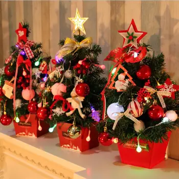 Stôl Vianočný Strom Ornament Osvetlené Miniatúrne Vianočný Stromček S LED Svetlá Pre Domova Office Jedáleň Dekorácie