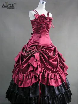 Ainclu Odbavenie Predaj!! Ženské Vintage Lolita Šaty Viktoriánskej Červená Čierna Fialová Saténová Prehrabať Retro Maxi Šaty pre Halloween