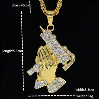 Európske a Americké módne šperky Drahokamu Šperky populárne modlitbe ruky zbraň prívesok hip hop Náhrdelník pánskej módy náhrdelník