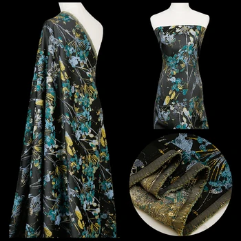 HLQON top triedy gold line farbená priadza brocade, žakárové zelenej látky na šaty žien oblečenie tkaniva patchwork