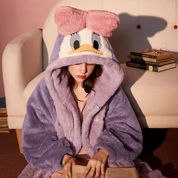 Dámske Pyžamo s Kapucňou Nightgown Plyšové Coral Fleece Sleepwear Ženy Jeseň a v Zime Domov Oblečenie, Kreslená Myš Zahustiť Pijama