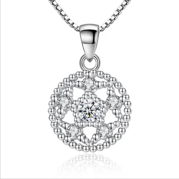 KOFSAC Nové Módne 925 Sterling Silver Náhrdelník Luxusné Crystal CZ Elegantné Lotus Kolo Prívesok Náhrdelníky pre Ženy, Darčeky, Šperky