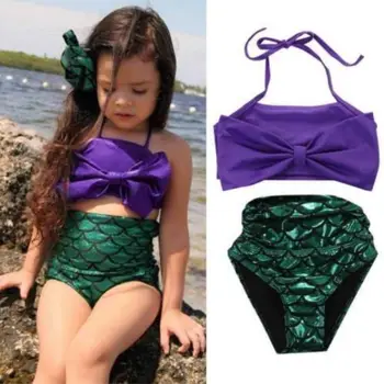 Fialová Morská Víla Bikini Set Deti Baby Girl Plavky, Plavky Biquini Dojčenské Plávanie Kostýmy Swimmable Plavky Plážové Oblečenie