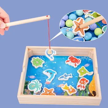 3-v-1 Deti, Drevené Montessori materiál obrazová Skladačka listov Hračka Počítať Aritmetický Magnetické Rybárske Hry Vzdelávacie Hračka