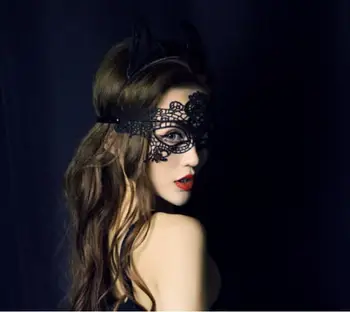 Sexy exotické oblečenie, spodná bielizeň ženy dutá maska zábavné hrať príslušenstvo strana masky sexy čierne čipky okuliare nočný klub kráľovná