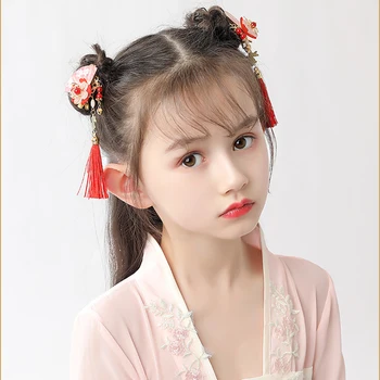 Dievčatá Hanfu kvet headdress šperky deti starožitné roztomilý strapec vlásenky príslušenstvo vlásenky kvet dievča