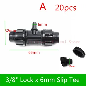 20PCS 3/8 cm Lock Konektor Tee 4Ways Príslušenstvo Pre 8/11 mm Microtube Zavlažovanie Armatúry, Sprchové Príslušenstvo