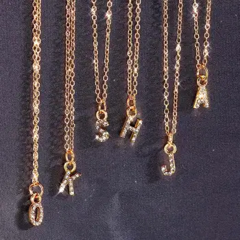 Mini Crystal A-Z Počiatočných Písmen Náhrdelníky, Prívesky Pre Ženy, Zlatá Farba Anglickej Abecedy Prívesky Reťazca Meno Šperky, Náhrdelníky