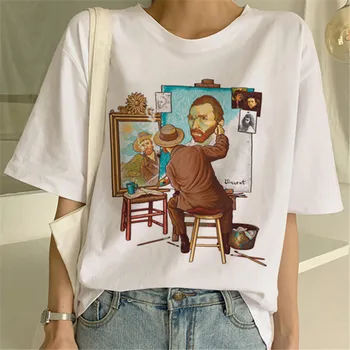 Van Gogh Art Print T-shirt Harajuku 90. rokoch Bežné Vtipné Tričko Ženy Ullzang Krátke Rukáv Tričko Grafický Hornej Tees Žena