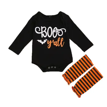 2020 Nové Halloween Novorodenca Chlapci Dievčatá Oblečenie Nastaviť Dlhý Rukáv List Tlač Romper+Pruhované Ponožky Dieťa