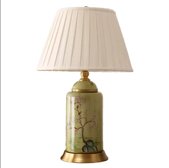 Európsky zelený kvet, vták keramické médium Stolové Lampy, Retro Dotykový Spínač textílie medi základne E27 LED lampy, nočné&foyer MF045