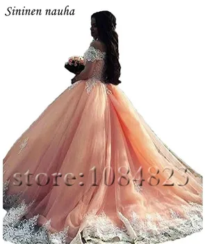 Quinceanera Šaty 2019 Ramena Krátke Rukávy Coral Plesové Šaty Plus Veľkosť Šaty Vestidos De 15 Anos Sweet 16 Šaty 346