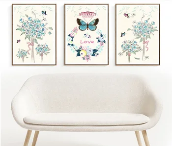 Moderné, Jednoduché Kvety a Vtáky 3 Kusy Dekoratívne Maľby Modulárny Obrázok na Stenu Umelecké Plátno na Maľovanie pre Obývacia Izba Č Rámovanie