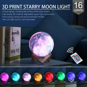 Nové 3D Tlač Hviezdy, Mesiac Lampa Farebné Zmeny Dotykové Diaľkové Ovládanie LED Nočné Svetlo Domova Galaxy Nočné Lampy, Darčeky Pre domácnosť