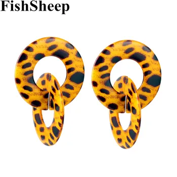FishSheep 2018 Nové Módne Leopard Akryl Zrno Náušnice Geometrické Veľké Kolo Kruhu Živice Drop Náušnice Pre Ženy ZA Šperky