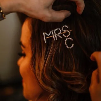 Luxusné Svadobné PANI Písmená Vlasy Pin Drahokamu List Vlasy Klip PANI A-Z pre Dámy Crystal Svadobné Vlasy Kolíky pokrývku hlavy