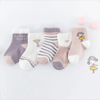 2019 Jeseň 5 Párov Baby Chlapci, Dievčatá Cartoon Vzor Ponožky Nastaviť Bavlna Teplé Podlahy Ponožky Leg Warmer