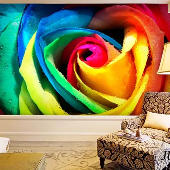 Moderná obývacia izba TV pozadie tapetu verandu, spálne, nástenné maľby a farebné 3D stereoskopické Rose Vlastné veľkosti