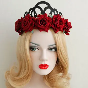 Nové Červené Ruže Kvet Dievča Hairbands Kráľovná Koruny Tiara Headwreath Gotický Punk Čelenky Žena, Party Doplnky Do Vlasov