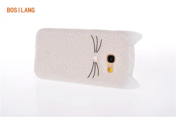 Bosilang Roztomilý 3D Fúzy Mačka Lesk Prášok Mäkké Silikónové Telefón puzdro pre Samsung Galaxy A3 2016