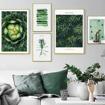 Plátno Plagát, Nordic Štýl Rastlín Zelenej Theme Na Listy Kaktus Tlač Motivačný Wall Art Maľovanie Obrazu Obývacej Miestnosti Dekorácie