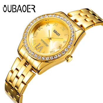 Zlaté Hodinky Ženy, Luxusné Značky Nové Módne Dámy Quartz-Sledovať Darčeky Pre Dievča Plné Nehrdzavejúcej Ocele Drahokamu náramkové hodinky