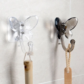 Imitácia crystal motýľ silné lepivé háčik vešiak kabelka držiak na stenu háčik cez dvere záves domácej kuchyni organizátor