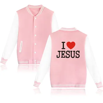 Nové Milujem Ježiša módne športy, Baseball Jacket muži ženy vrecku vtipné Mikiny, Mikiny bežné Dlhý Rukáv Bundy kabáty topy