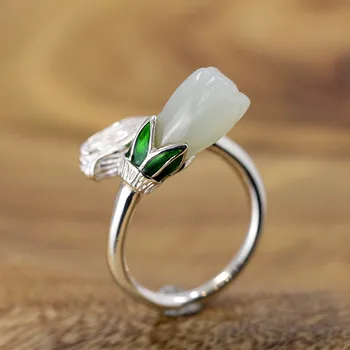 Skutočné hetian jade krúžok hetian jade resizable emerald krúžok 925 sterling silver ženy krúžky jade šperkov prsteň značky