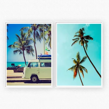 Zelená Krajiny Cestovanie Autobusom Plátno, Maľovanie obrazov na Stenu Palm Rastlinné Steny Pop Art Pre Obývacej Izbe Plagáty a Vytlačí dekorácie