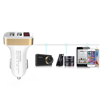 Nabíjačka do auta Digitálny LED Displej 2.1 Dual USB Port pre iPhone, iPad, Samsung Xiao LG Huawei Telefón Nabíjacieho Adaptéra qyh