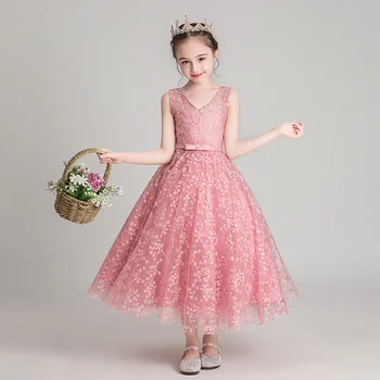 Elegantné Party Girl Kostým Kvet Dievčatá Svadobné Šaty na rok 2020 NOVÉ Deti tvaru Výšivky Organza Čipky Dlhé Večerné Šaty