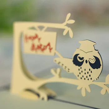 Pinni tvorivé 3D ručné rezanie papiera rezbárstvo sova darček k narodeninám business pohľadnicu Deň Detí pohľadnicu