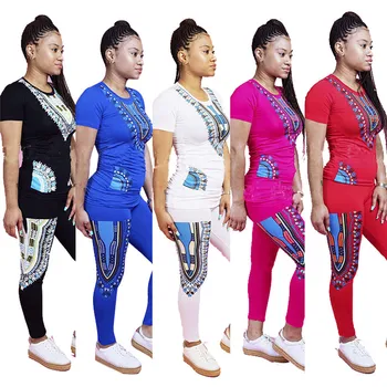 Tradičné Africké Oblečenie 2 Dielna Sada Ženy Módny Štýl Africkej Tlače Dashiki Oblečenie Nohavice Top Tribal Kostým Afriky Vyhovuje
