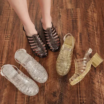 2020 Lete Ženy Jelly Topánky Námestie Vysoké Podpätky Ženy Sandále Transparentné Platformu Sandál Lady Jasné, Striebro Jelly Topánky Sandále