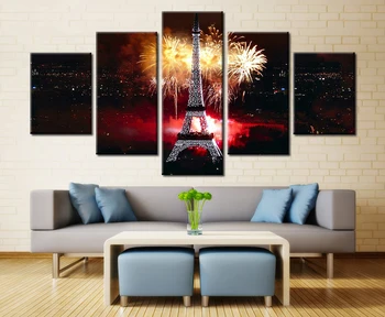 Embelish Moderného Domova Modulárny Obrázky Pre Obývacia Izba Ohňostroj A Eiffelova Veža Šírku Steny HD Plátne Obrazy Plagáty