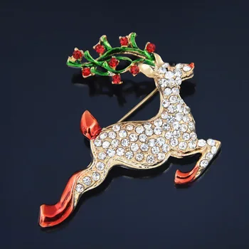 Podrobné Crystal Vianočné Jeleň Brošňa Kolíky Zlatá Farba Veľmi Roztomilé Vianočný Darček Brošňa Kolíky Hot Predaj Módnych Darček