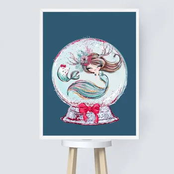 Cartoon Morská Víla Dievča Kvet Korytnačka Seahorse Nordic Plagáty A Tlačí Na Steny Umelecké Plátno Na Maľovanie Obrazov Na Stenu Detská Izba Decor