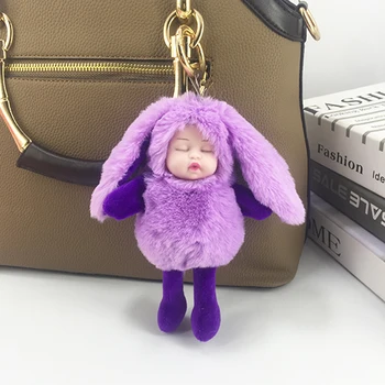 Nový roztomilý dlhé uši spanie rozkošný dieťa bábika plyšový prívesok prívesok lady taška auto prívesok hračky dovolenku darčeky.